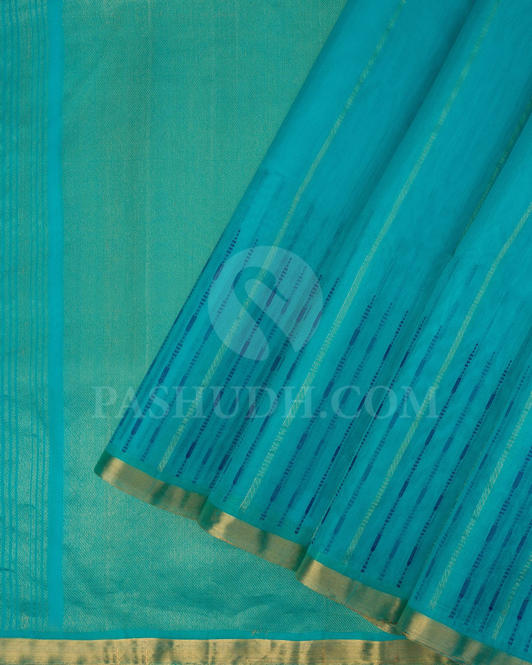 Turquoise Blue Stripe Soft Silk Saree-AC143