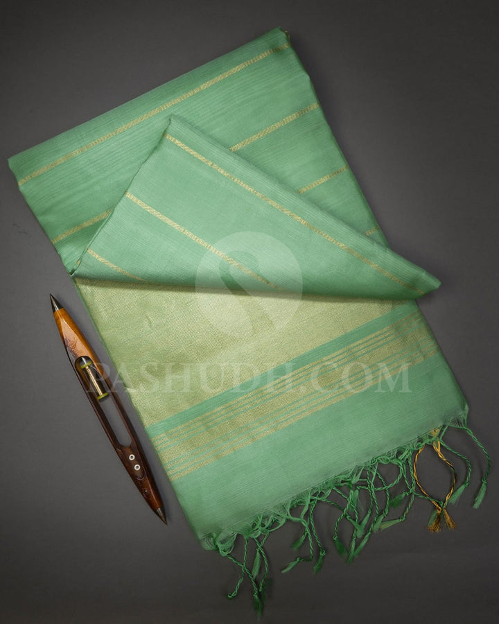 Mint Green Stripe Soft Silk Saree-AC142