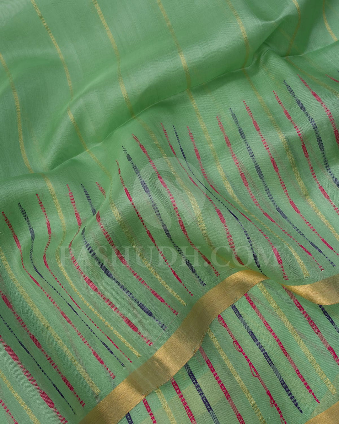 Mint Green Stripe Soft Silk Saree-AC142