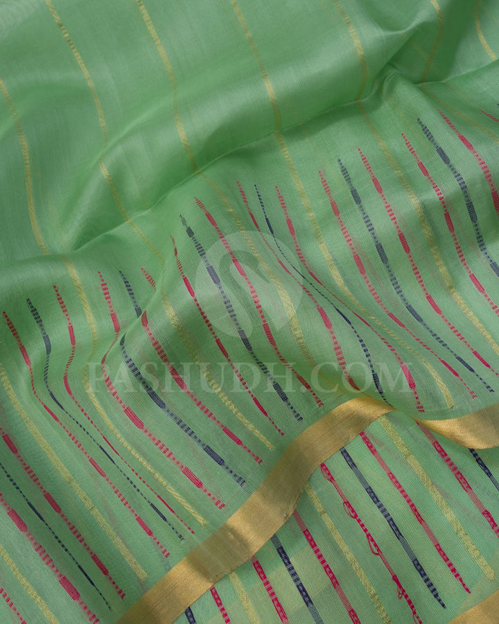 Mint Green Stripe Soft Silk Saree-AC142