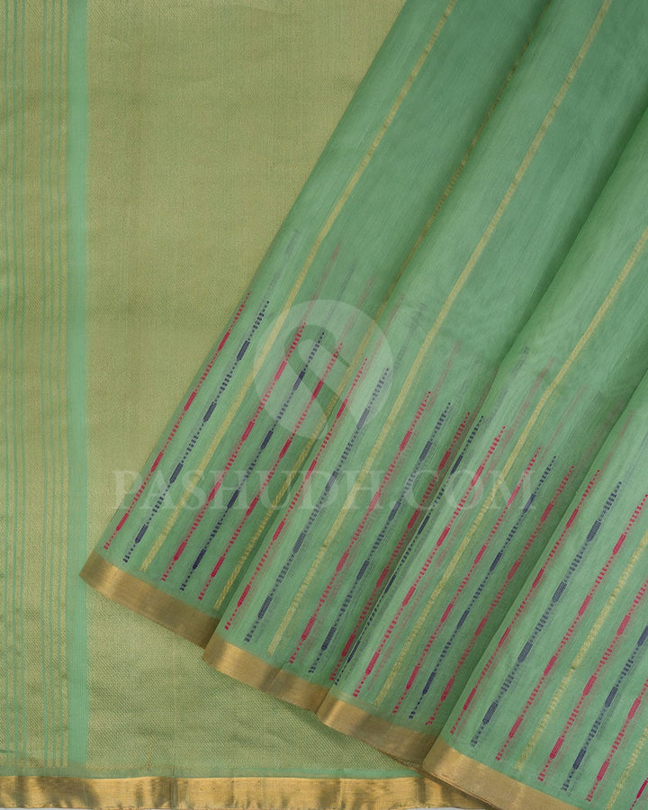 Mint Green Stripe Soft Silk Saree-AC142