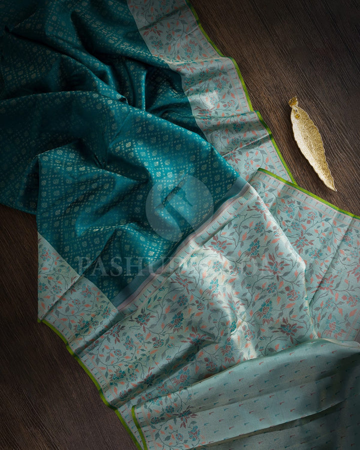 Teal Green With Pastel Green Kanjivaram Silk Saree-DJ364(B)