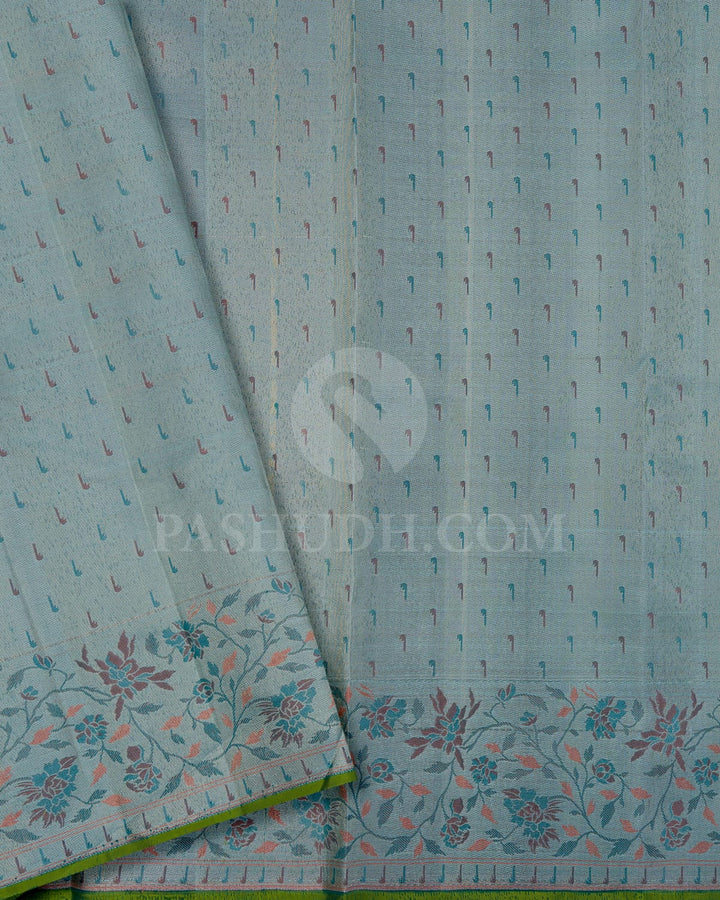 Teal Green With Pastel Green Kanjivaram Silk Saree-DJ364(B)