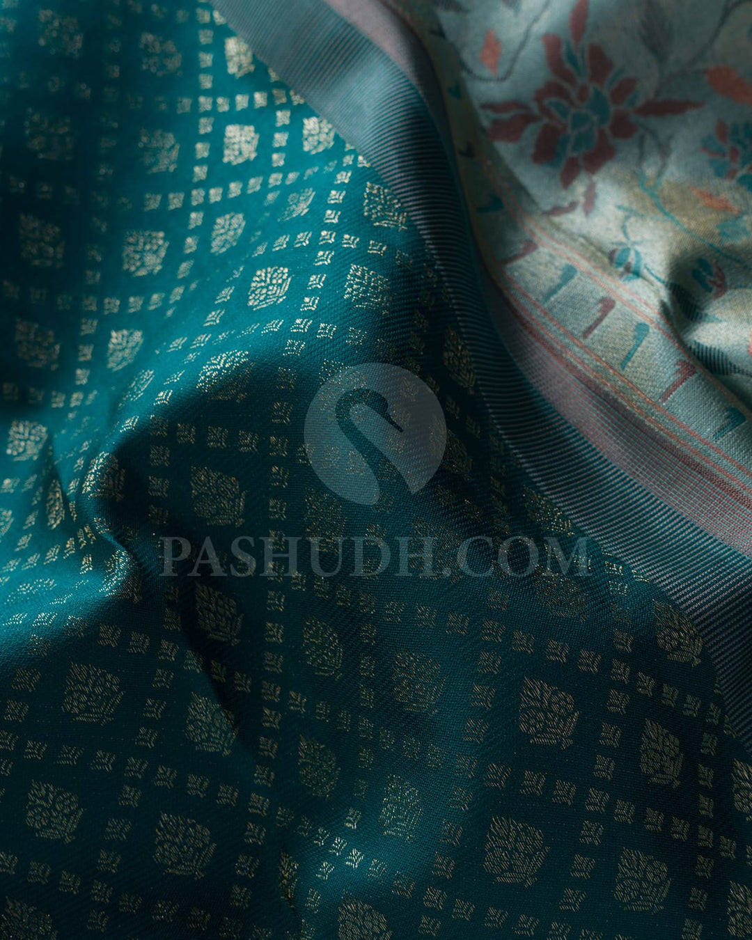 Teal Green With Pastel Green Kanjivaram Silk Saree-DJ364(B)