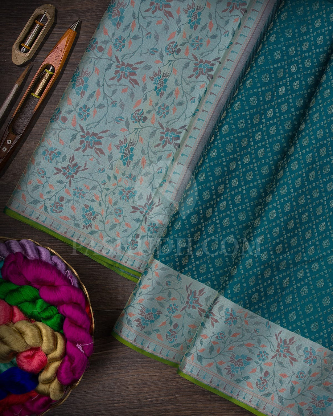 Teal Green With Pastel Green Kanjivaram Silk Saree-DJ364(B)
