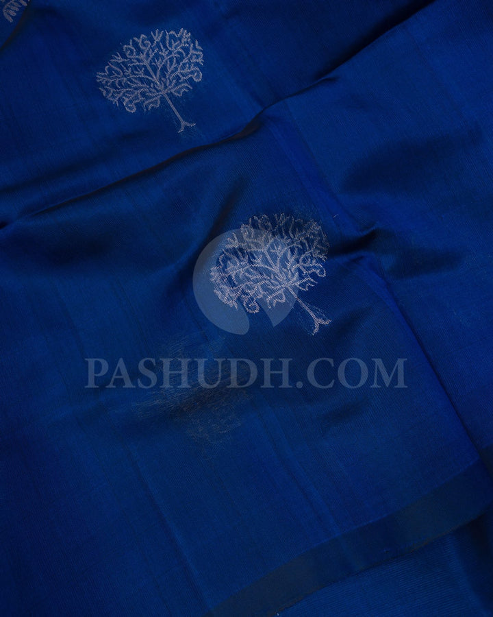Midnight Blue Soft Silk Saree With Tree Motifs-AC182