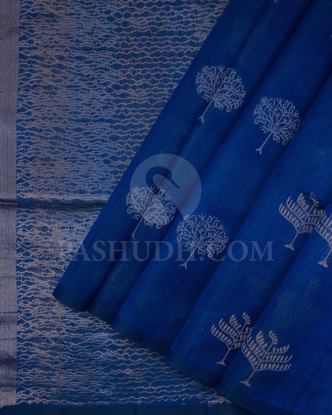 Midnight Blue Soft Silk Saree With Tree Motifs-AC182
