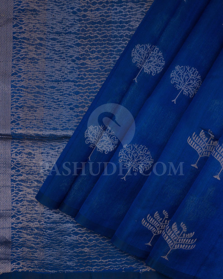 Midnight Blue Soft Silk Saree With Tree Motifs-AC182