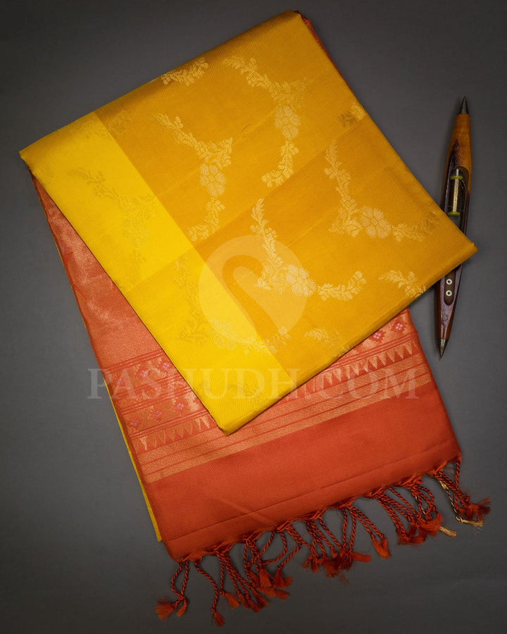 Shades Of Yellow And Rust Orange Soft Silk Saree-AC126