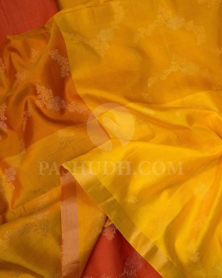 Shades Of Yellow And Rust Orange Soft Silk Saree-AC126