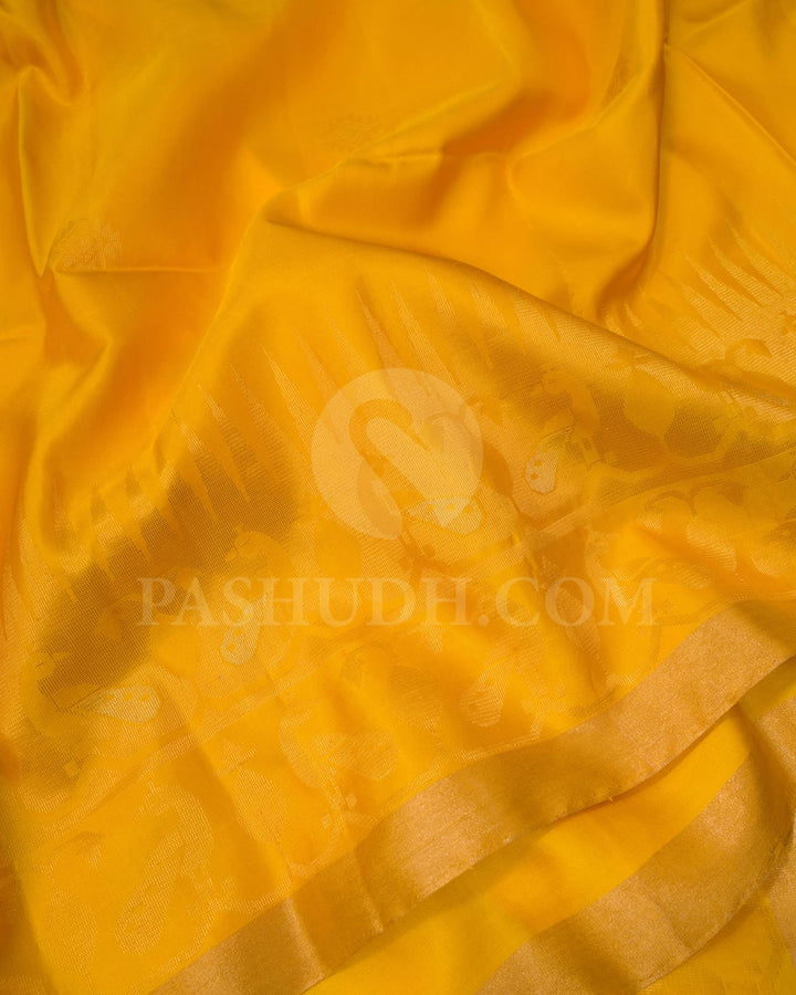 Bright Yellow Self Colored Soft Silk Saree-AC120