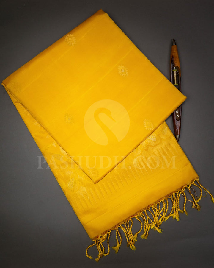 Bright Yellow Self Colored Soft Silk Saree-AC120