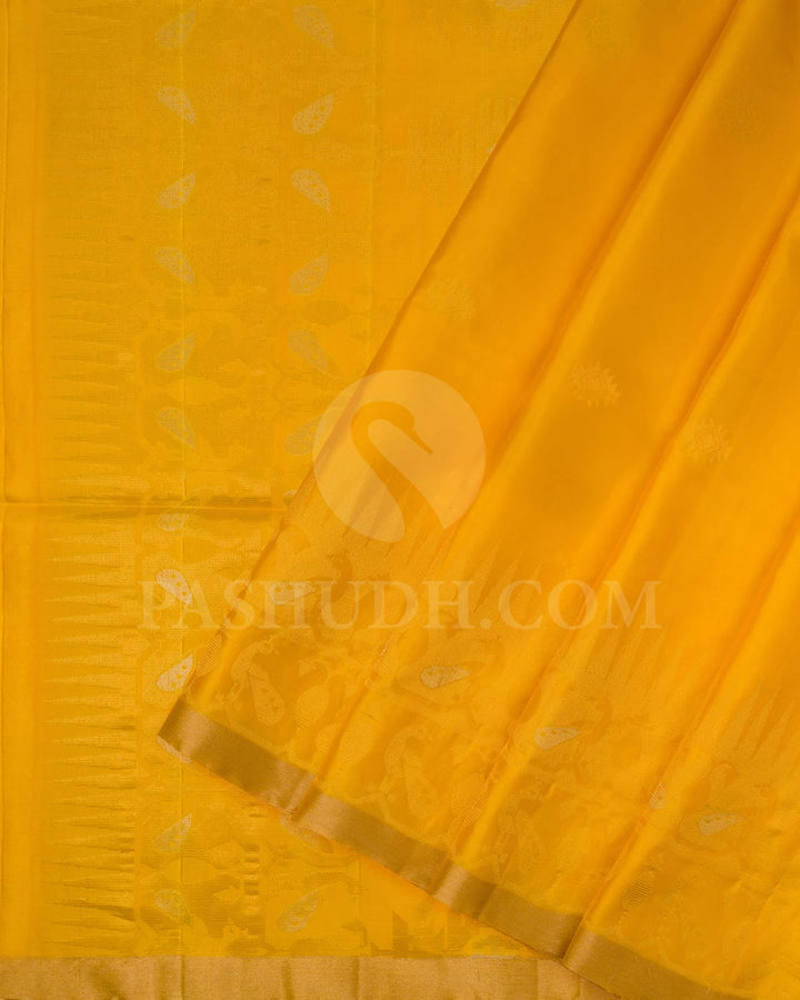 Bright Yellow Self Colored Soft Silk Saree-AC120