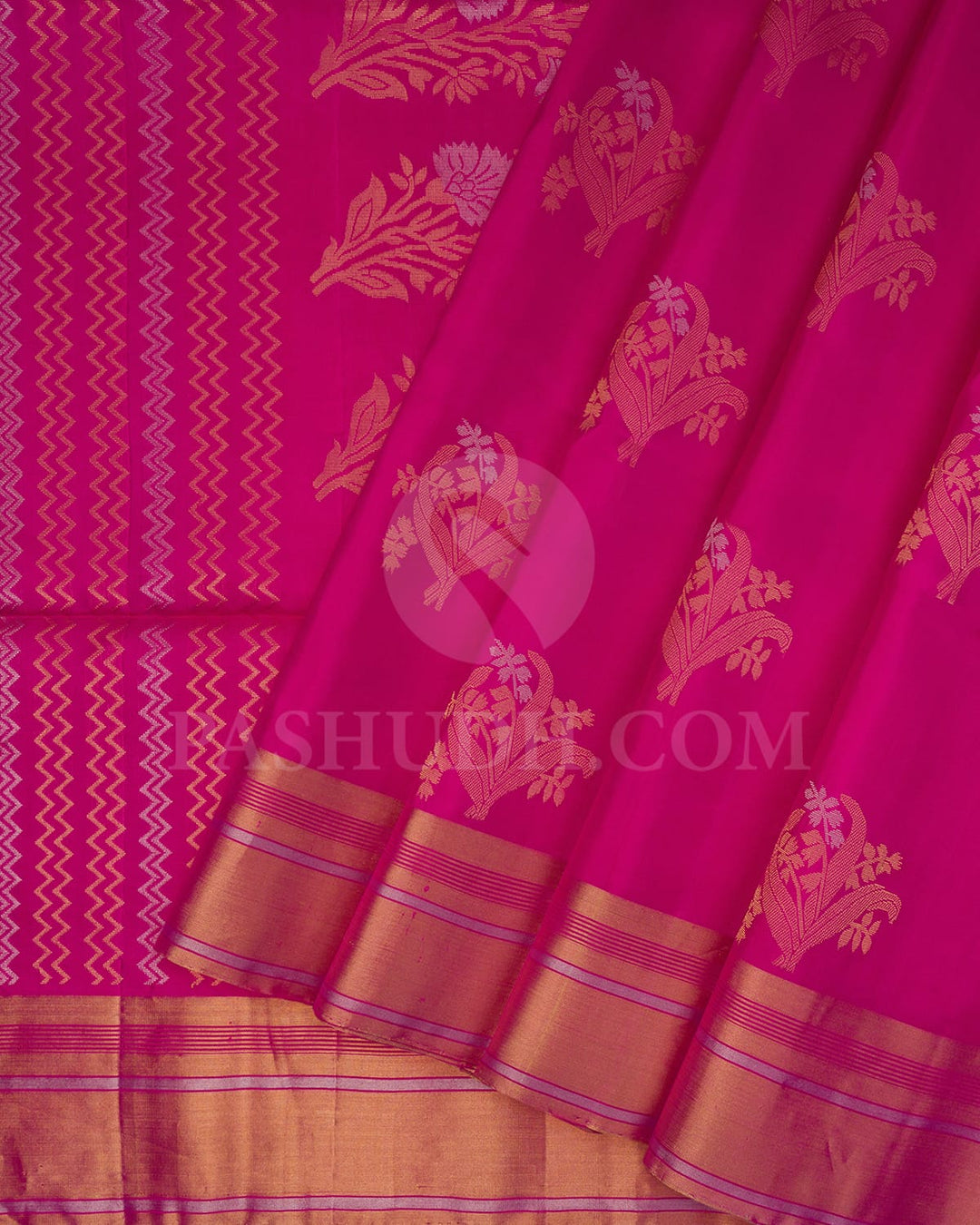 Magenta Pink Floral Patterned Soft Silk Saree-AC114