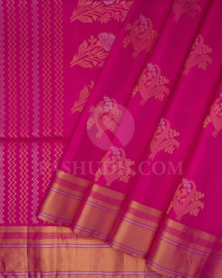 Magenta Pink Floral Patterned Soft Silk Saree-AC114
