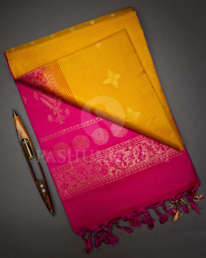 Golden Yellow And Rani Pink Soft Silk Saree-AC80