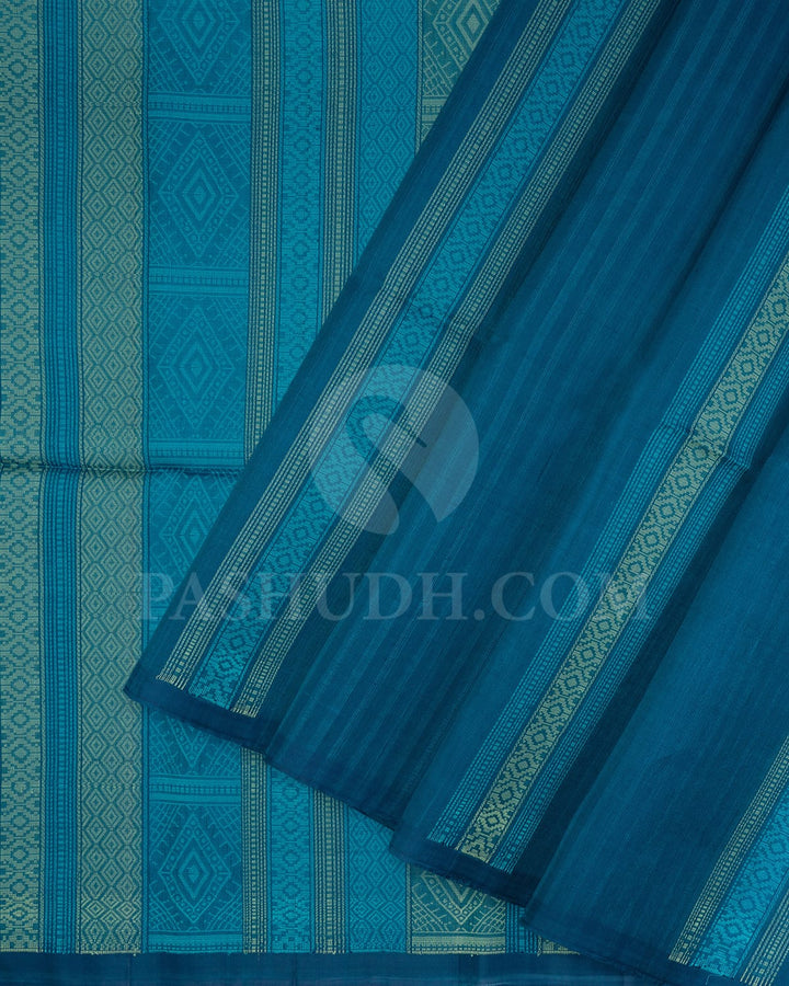 Denim Blue Dupion Soft Silk Saree-AC138