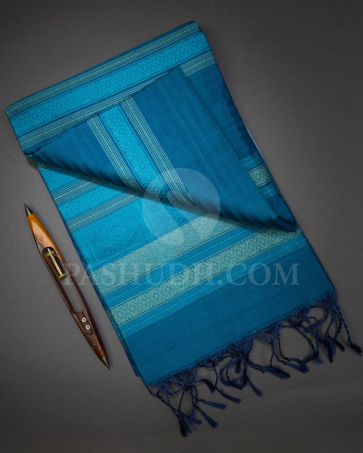Denim Blue Dupion Soft Silk Saree-AC138