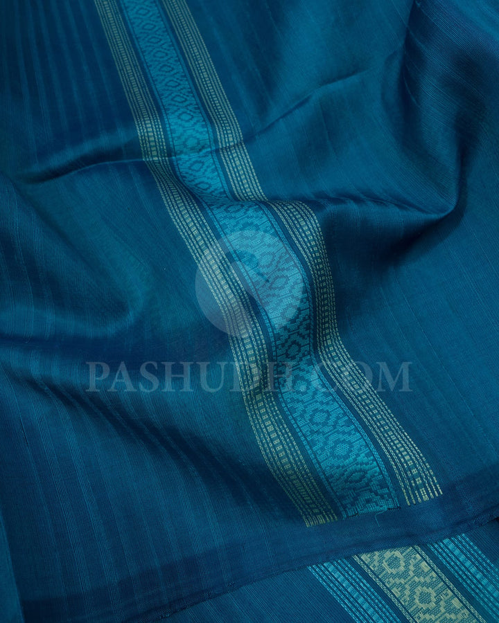 Denim Blue Dupion Soft Silk Saree-AC138