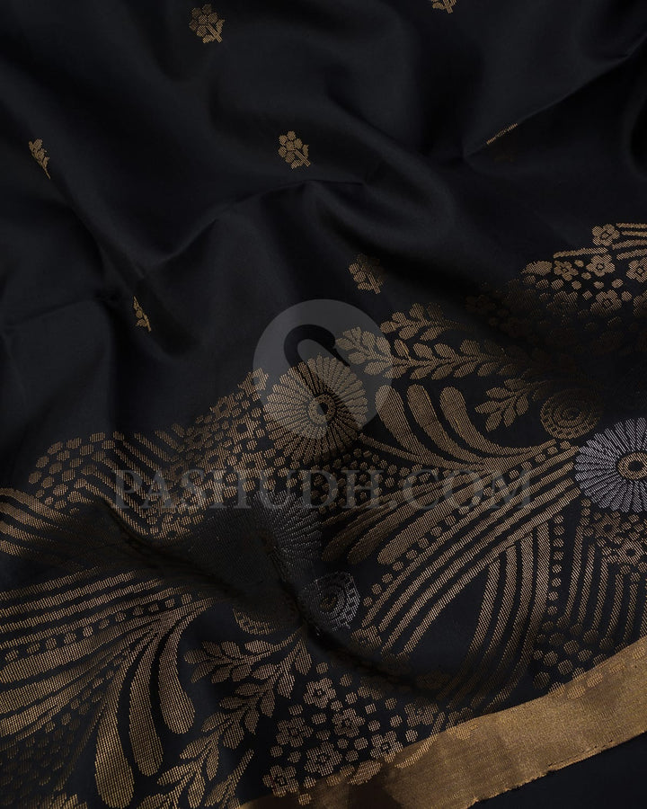 Black Floral Patterned Soft Silk Saree-AC148
