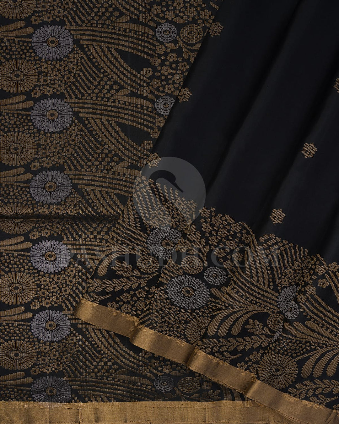 Black Floral Patterned Soft Silk Saree-AC148
