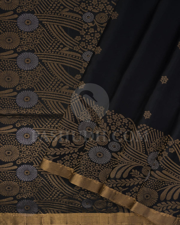 Black Floral Patterned Soft Silk Saree-AC148