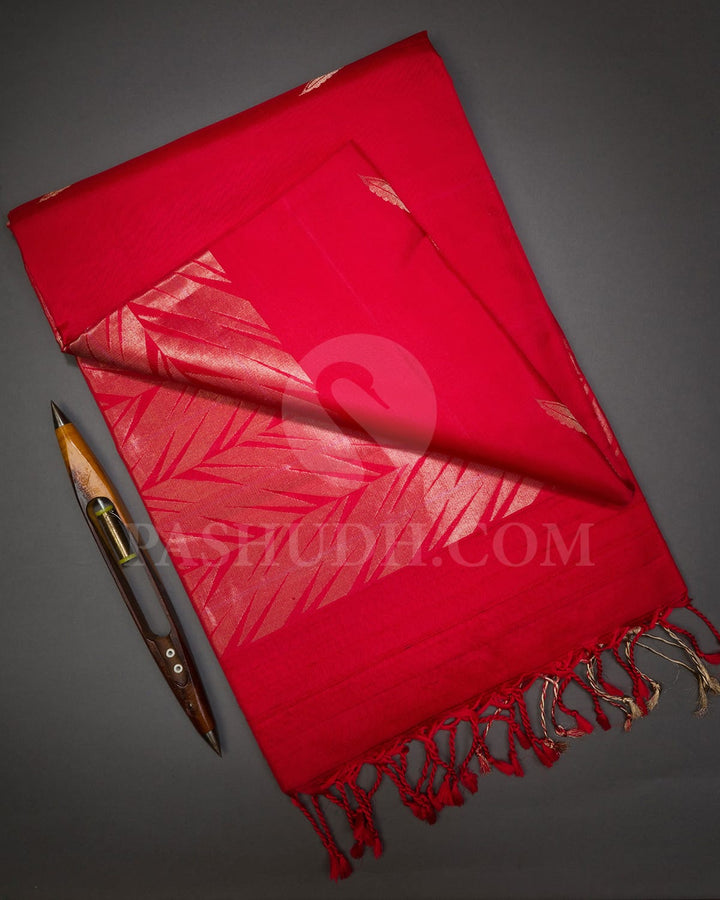 Bright Red Self Colored Soft Silk Saree-AC116