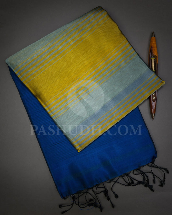 Mehendi Green,Steel Blue And Royal Blue Soft Silk Saree-AC168