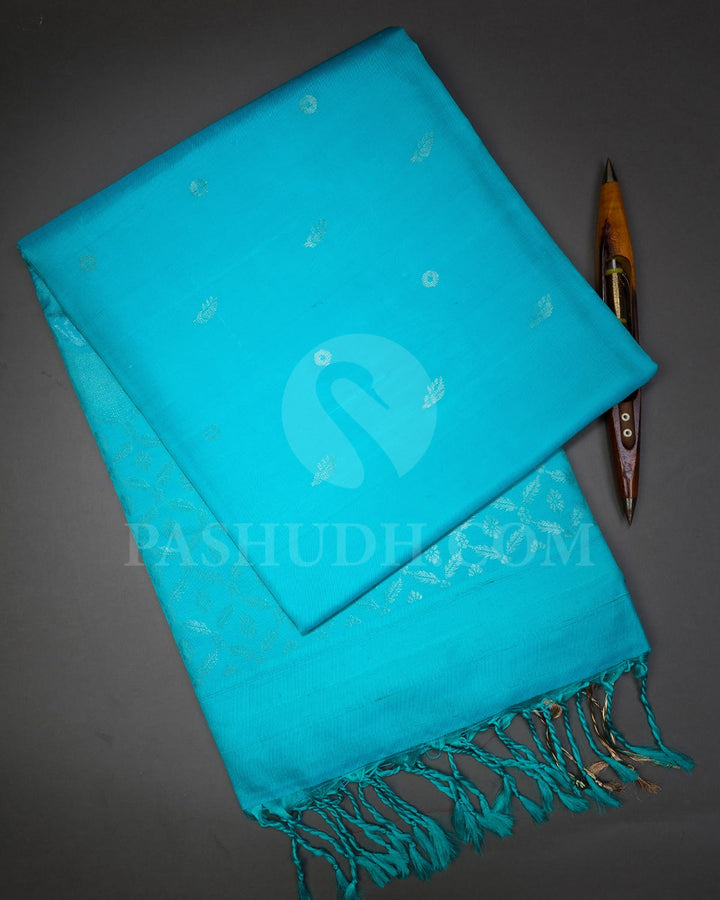Sky Blue Silver Gold Zari  Soft Silk Saree-AC162