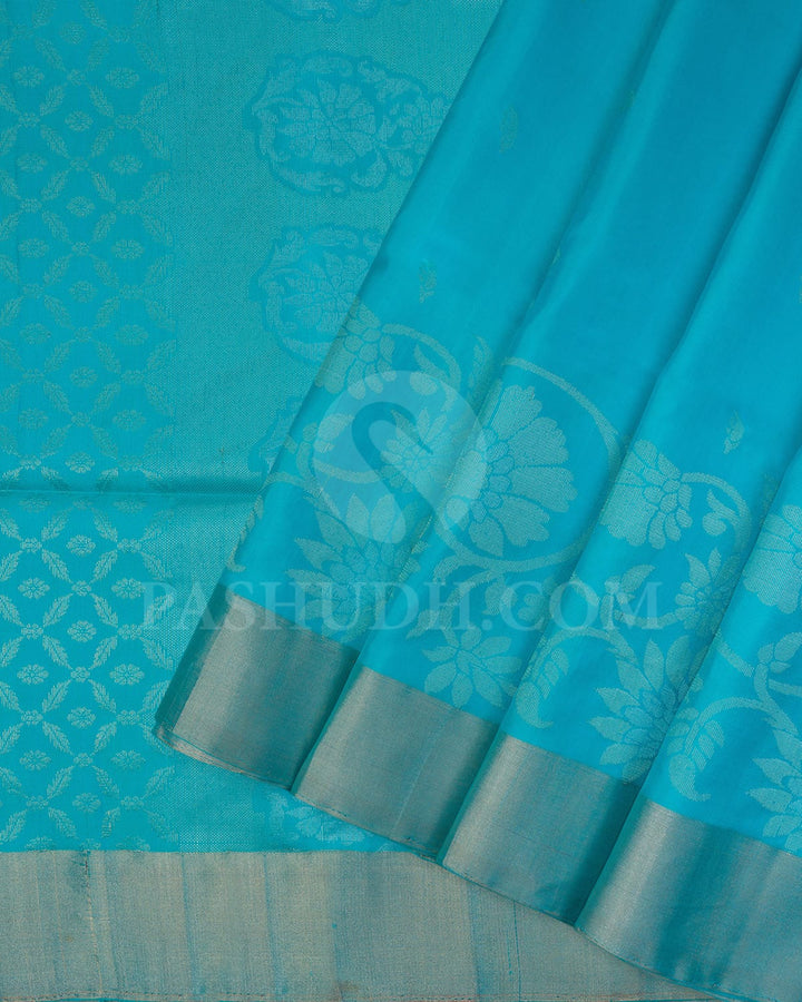 Sky Blue Silver Gold Zari  Soft Silk Saree-AC162