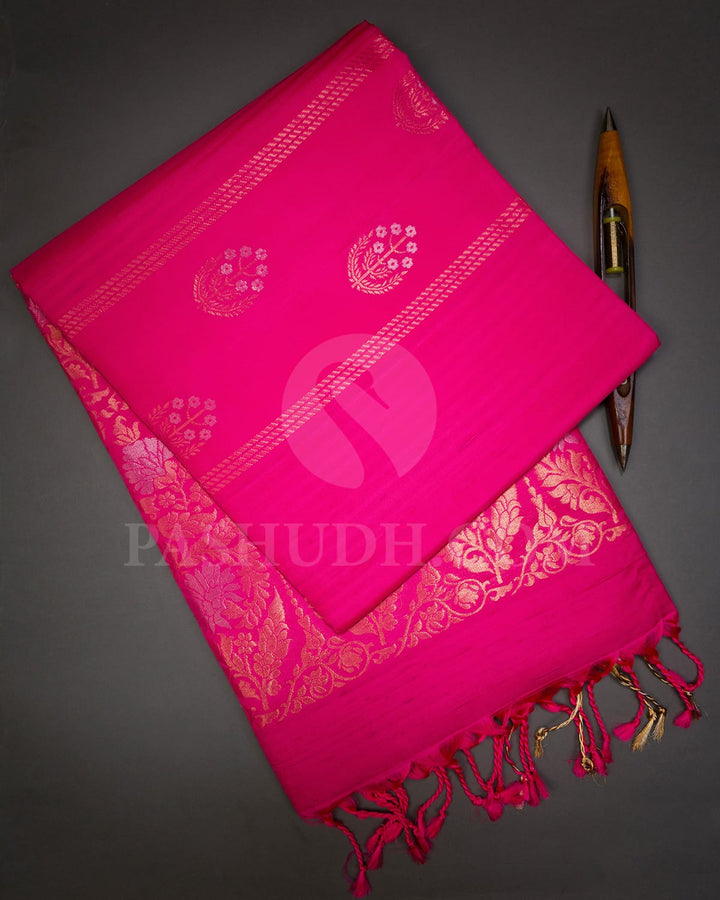 Bright Pink Self Colored Soft Silk Saree-AC124