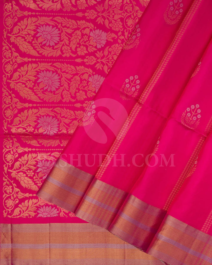 Bright Pink Self Colored Soft Silk Saree-AC124