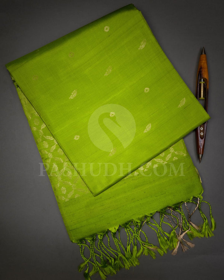 Parrot Green Self Colored Soft Silk Saree-AC158
