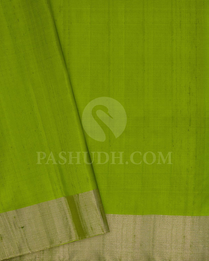 Parrot Green Self Colored Soft Silk Saree-AC158