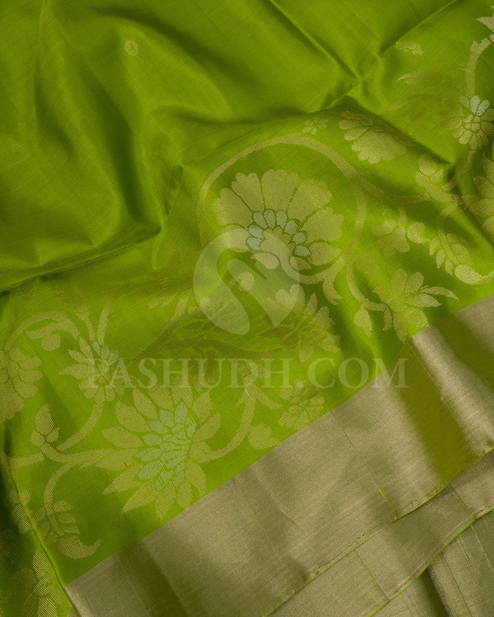 Parrot Green Self Colored Soft Silk Saree-AC158