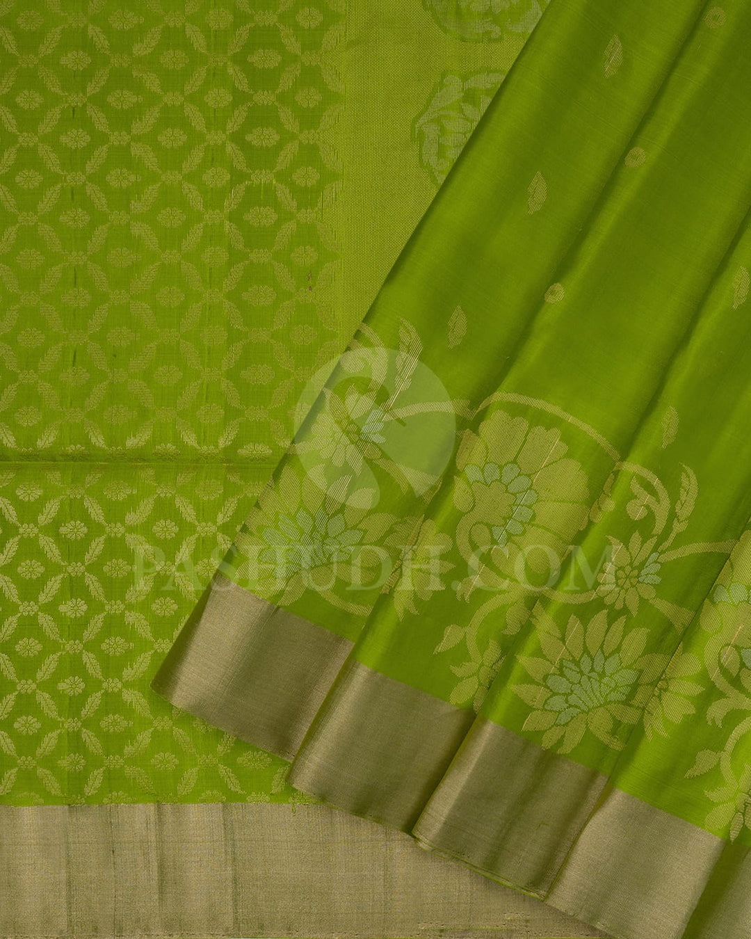 Parrot Green Self Colored Soft Silk Saree-AC158