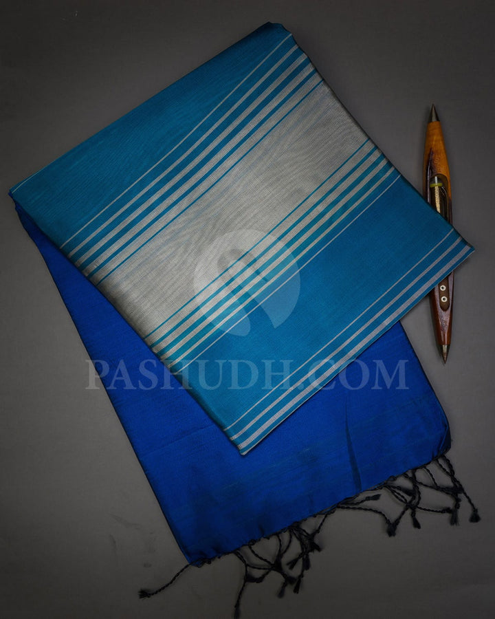 Teal Blue/Grey/Royal Blue Organza Soft Silk Saree-AC167