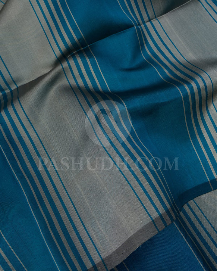 Teal Blue/Grey/Royal Blue Organza Soft Silk Saree-AC167