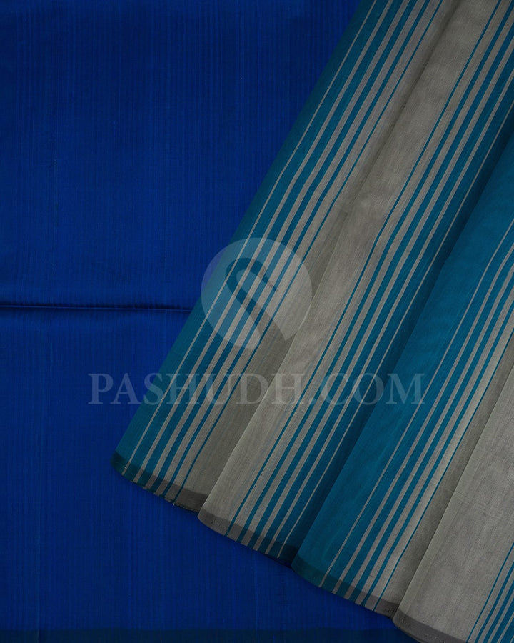 Teal Blue/Grey/Royal Blue Organza Soft Silk Saree-AC167