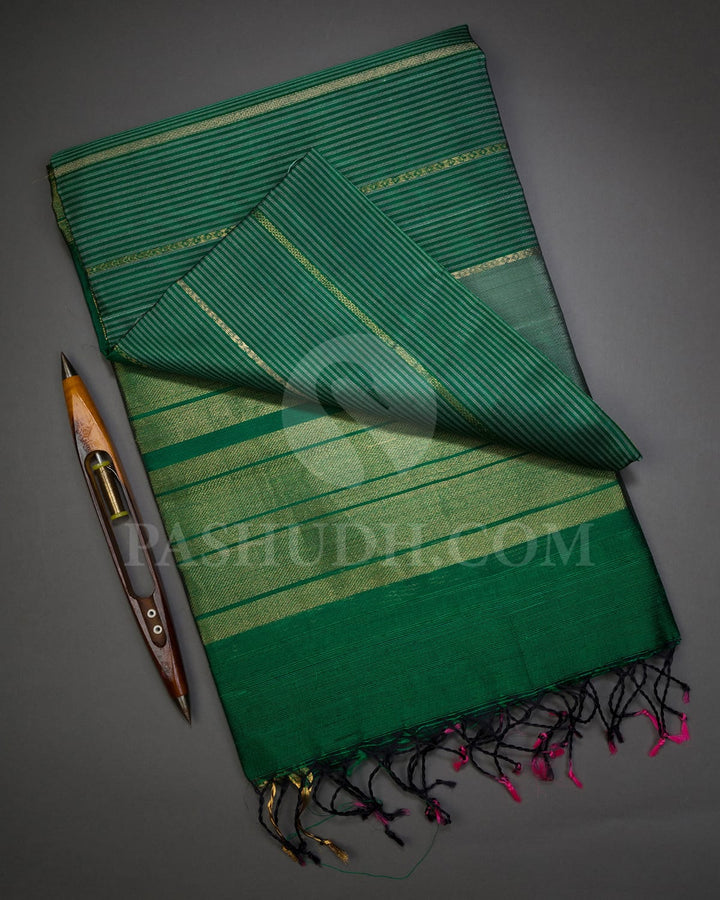 Sage Green And Bottle Green Dupion Soft Silk Saree-AC175