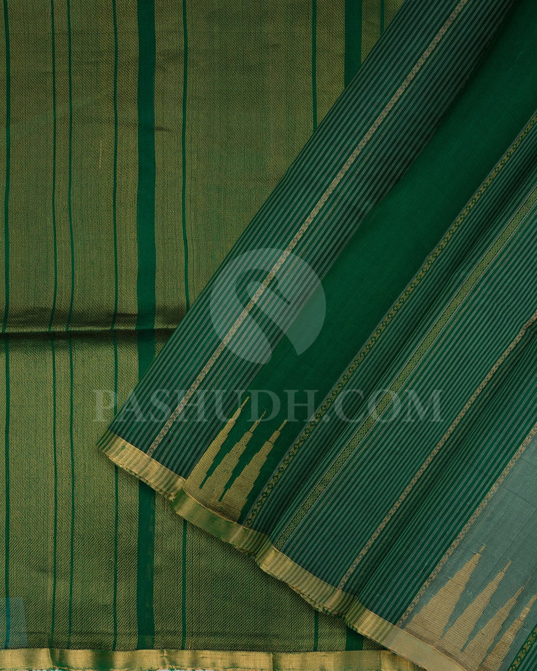 Sage Green And Bottle Green Dupion Soft Silk Saree-AC175