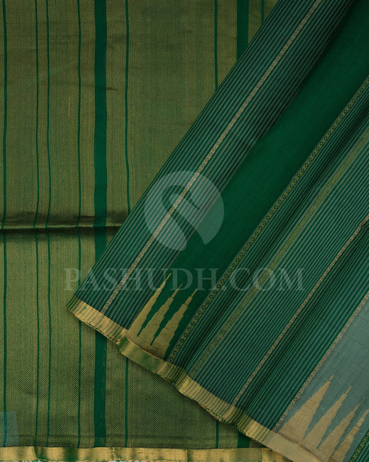 Sage Green And Bottle Green Dupion Soft Silk Saree-AC175