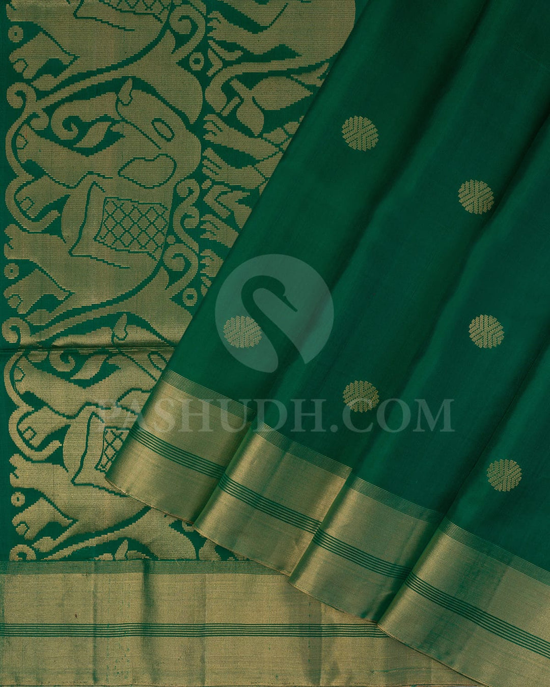 Bottle Green Self Colored Soft Silk Saree-AC118