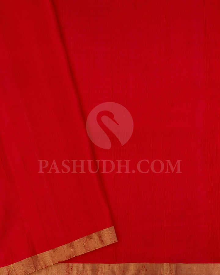 Red Self Colored Peacock Patterned Soft Silk Saree-AC122