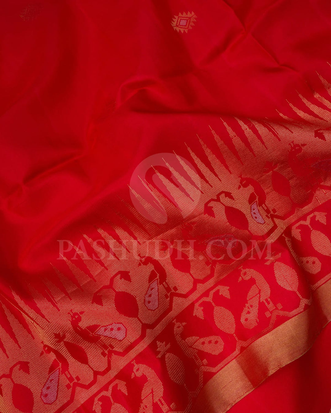 Red Self Colored Peacock Patterned Soft Silk Saree-AC122