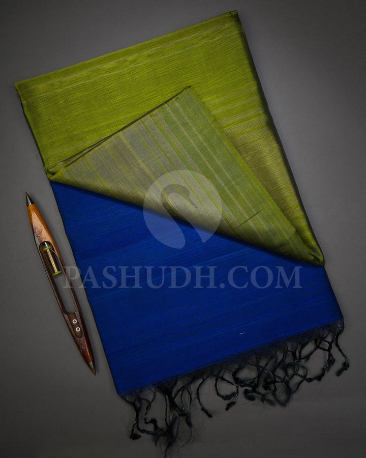 Olive Green/Royal Blue Plain Organza Soft Silk Saree-AC173