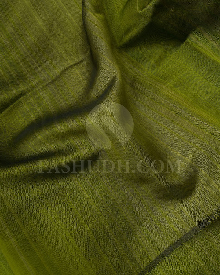 Olive Green/Royal Blue Plain Organza Soft Silk Saree-AC173