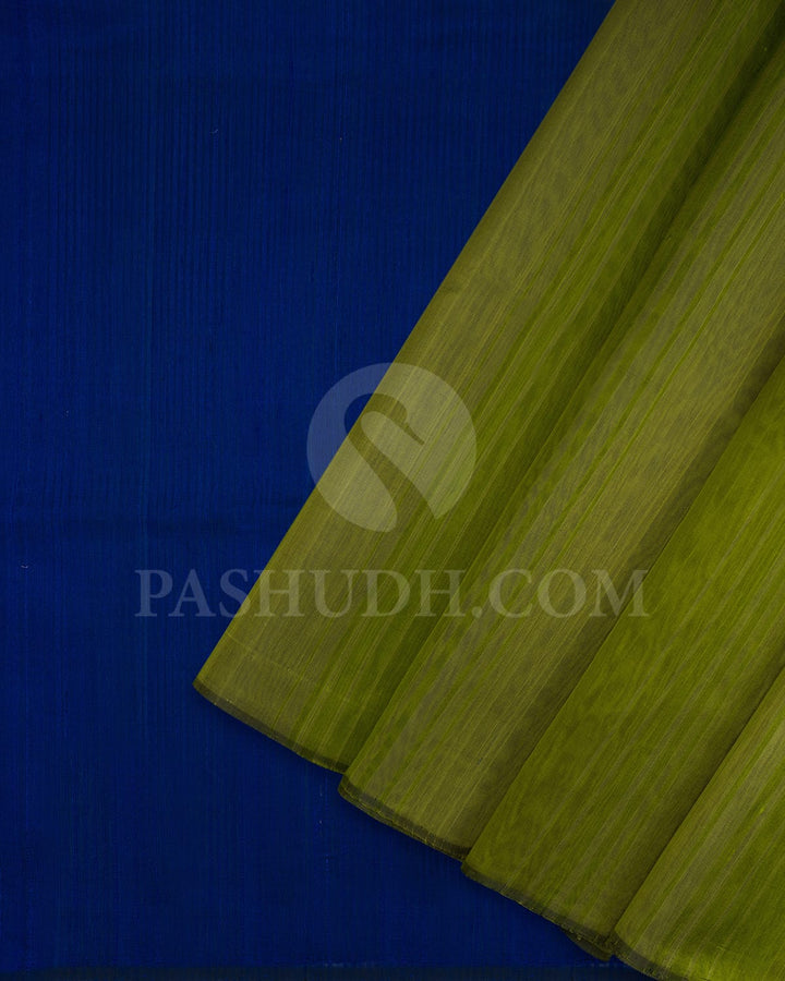 Olive Green/Royal Blue Plain Organza Soft Silk Saree-AC173