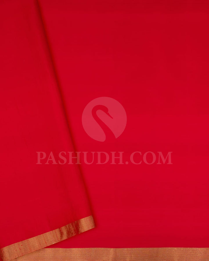 Bright Red Floral Patterned Soft Silk Saree-AC149