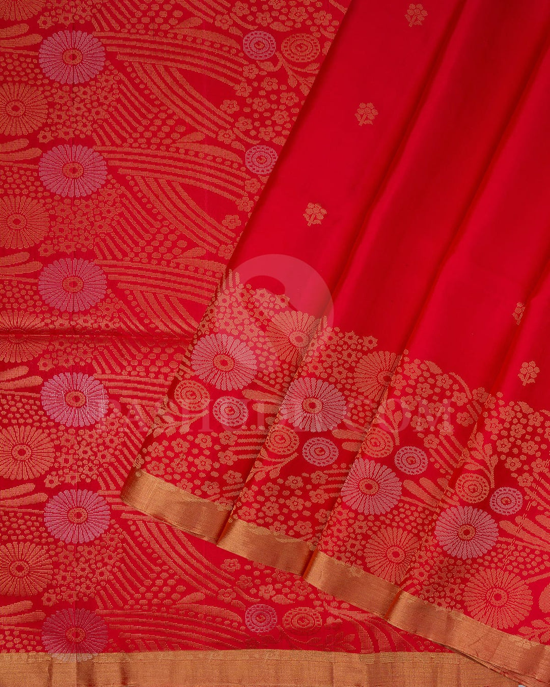 Bright Red Floral Patterned Soft Silk Saree-AC149